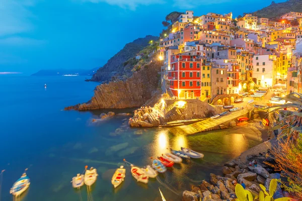 Night Riomaggiore, Cinque Terre, Liguria, Itália — Fotografia de Stock