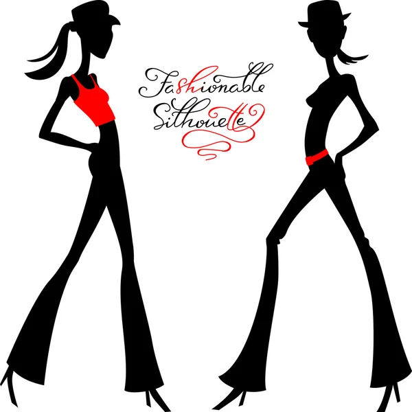 Vector silhouette of fashion girls top models — Stock Vector