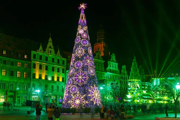 Show de laser de luz na Market Square, Wroclaw, Polônia — Fotografia de Stock