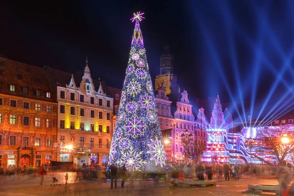 Spectacle laser lumière sur Market Square, Wroclaw, Pologne — Photo