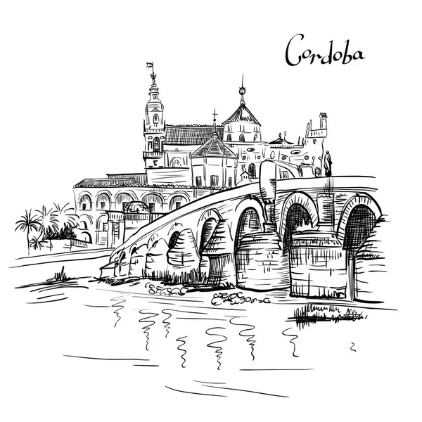 Вектор Мезкита и Римский мост в Кордове, Испания — стоковый вектор