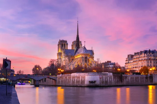 Catedral de Notre Dame de Paris ao pôr do sol, França — Fotografia de Stock