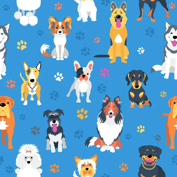 Seamless pattern with dogs flat design — Stock Vector