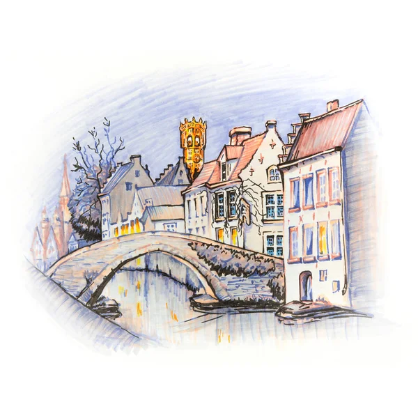 Vista panoramica sulla città del canale di Bruges con belle case — Foto Stock