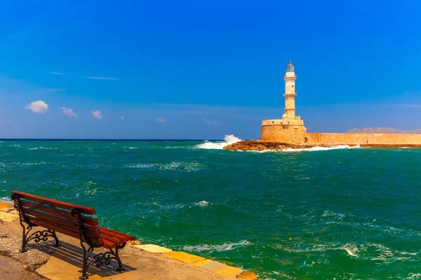 Old harbour with Lighthouse, Chania, Crete, Greece — Stock Photo, Image