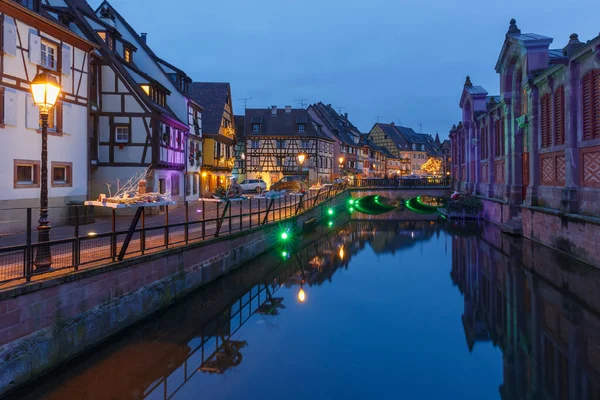 Christmas street at night, Colmar, Alsace, France — Stock Photo, Image
