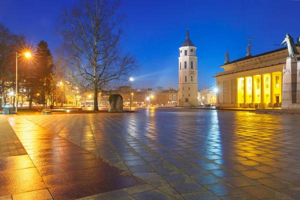 Plaza de la Catedral por la noche, Vilna . — Foto de Stock