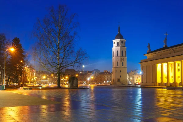 Plaza de la Catedral por la noche, Vilna . —  Fotos de Stock