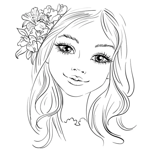 Vecteur belle fille de la mode avec fleur dans les cheveux — Image vectorielle