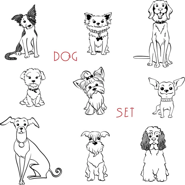 Set cães pretos e brancos —  Vetores de Stock