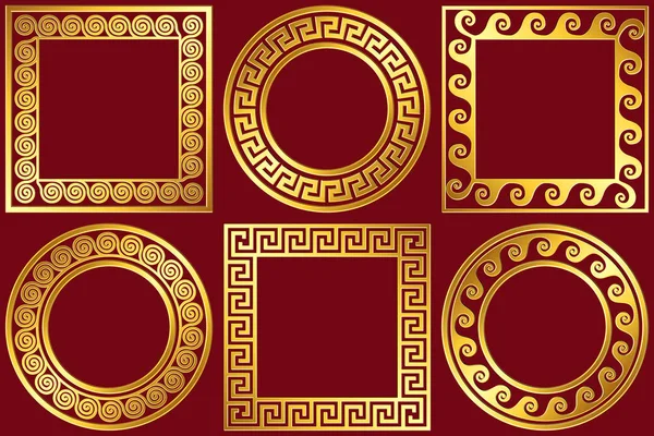 Definir quadros dourados com padrão Meander grego — Vetor de Stock