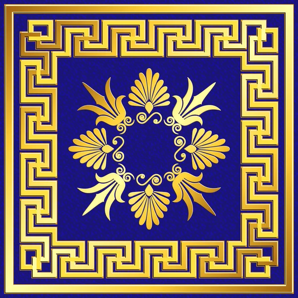 Золотая квадратная рамка с греческим узором — стоковый вектор