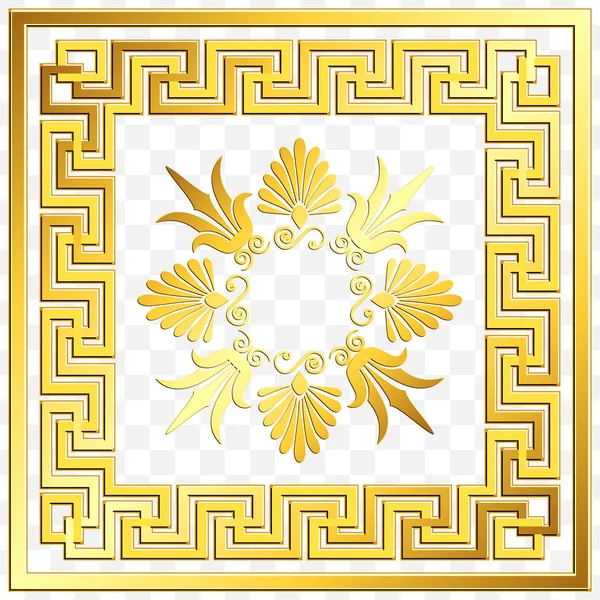 Traditional vintage gold Greek ornament, Meander — Stock Vector