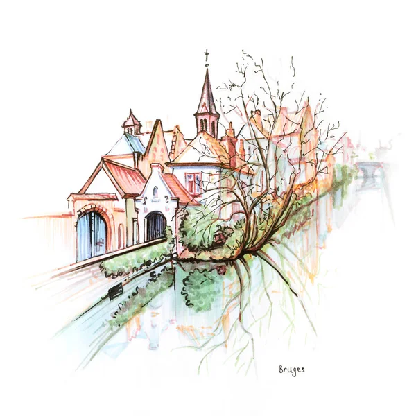 Kanału Brugia z pięknych domów, Belgia — Zdjęcie stockowe