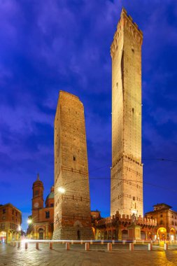 Famous Two Towers of Bologna at night, Italy clipart
