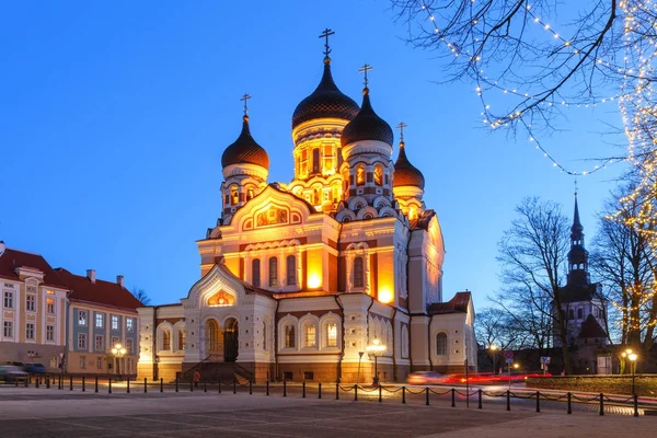 탈린에서 밤에 알렉산더 Nevsky 대성당 — 스톡 사진