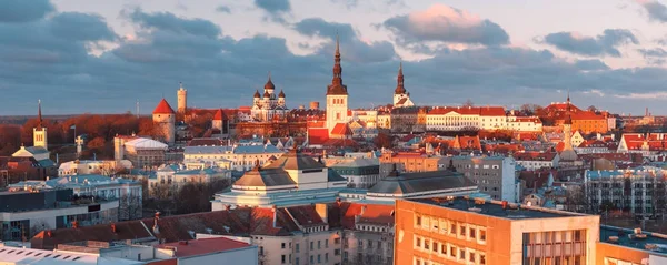 Vista aérea cidade velha no por do sol, Tallinn, Estonia — Fotografia de Stock