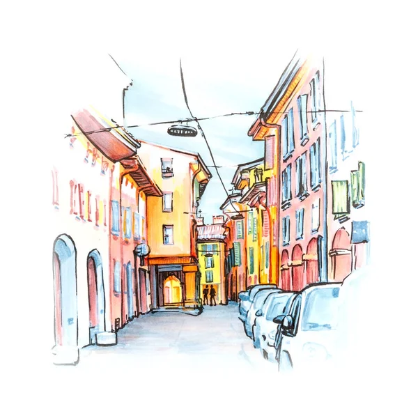 Rue médiévale de Bologne, Italie. Croquis — Photo