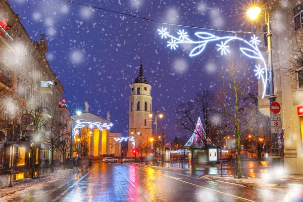 Christmas Gediminas prospect, Vilnius, Lituânia — Fotografia de Stock