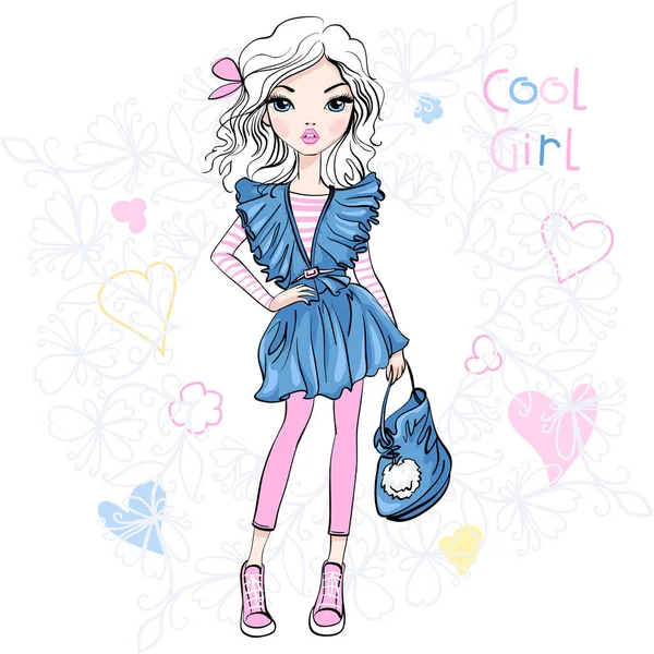 Vector cute fashionable girl — Stock Vector