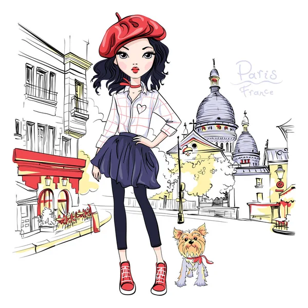 Dziewczyna moda wektor w Paryżu — Wektor stockowy