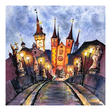 Watercolor sketch of Wurzburg clipart