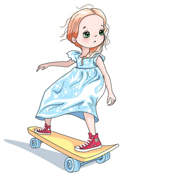 Vecteur bébé fille skateboarder — Image vectorielle