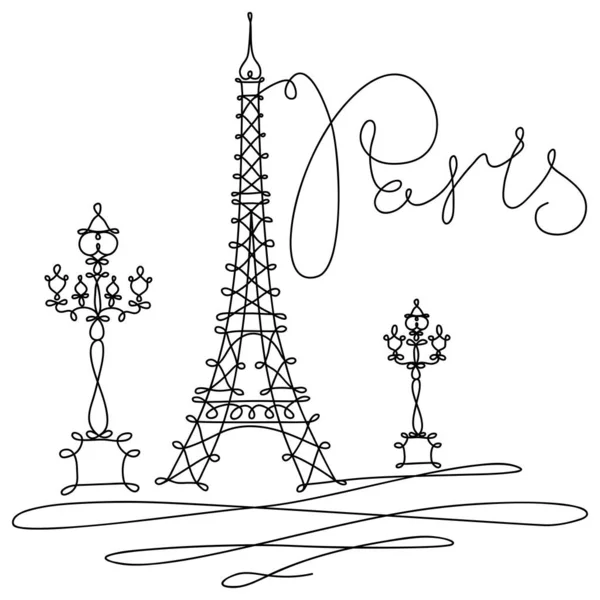 Croquis d'une ligne de la tour Eiffel à Paris — Image vectorielle