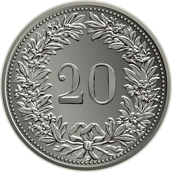 Schweizer Geldmünze 20 Rappen umgedreht — Stockvektor