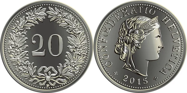Dinero suizo 20 céntimos moneda de plata — Vector de stock