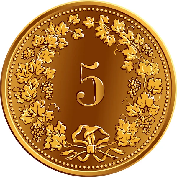 Swiss money 5 centimes gold coin — Stock Vector