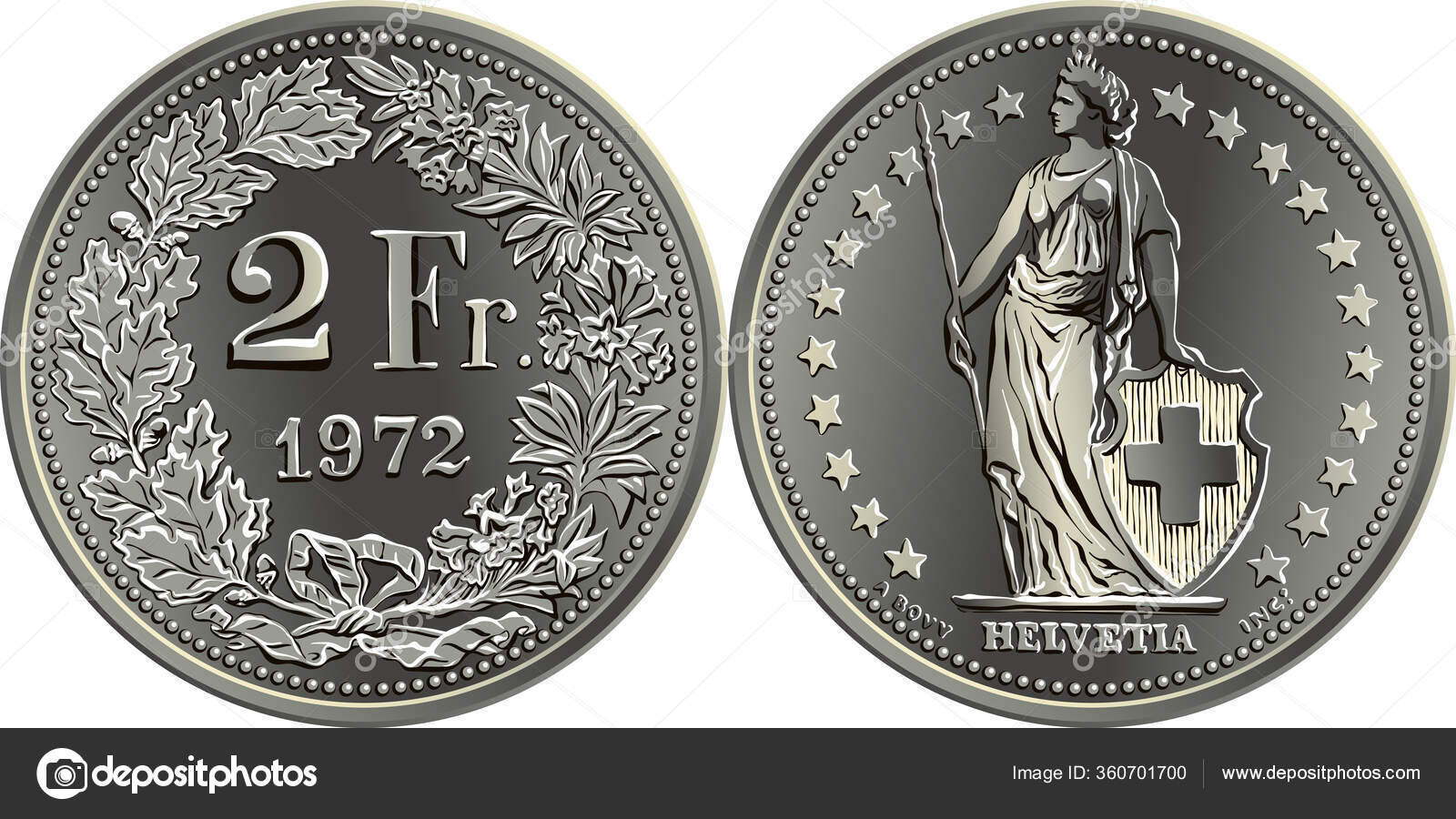 瑞士法郎2法郎银币图库矢量图©olgacov 360701700