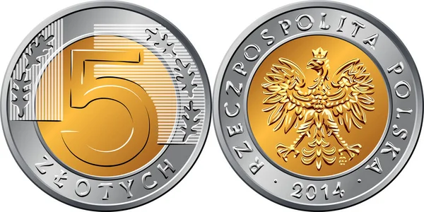 Polish Money five zloty coin — Stock Vector