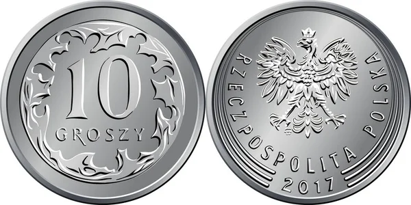 Polish Money ten groszy coin — Stock Vector