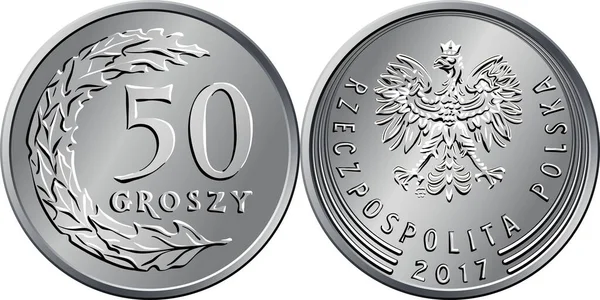 Polish Money fifty groszy coin — Stock Vector