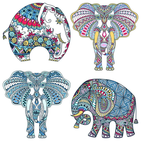 Ensemble vectoriel d'éléphant indien décoré — Image vectorielle