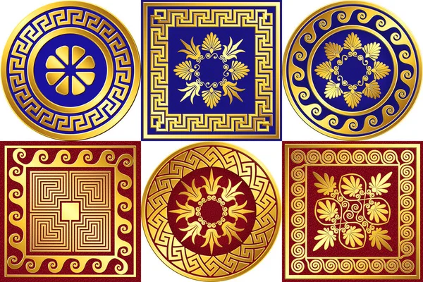 Set di ornamento greco oro, Meander — Vettoriale Stock