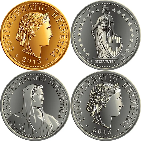 Conjunto de moedas de francos suíços — Vetor de Stock