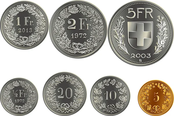 Set of swiss money Francs coins — Stock Vector