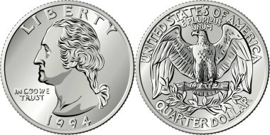 American money Washington quarter 25 cent coin clipart