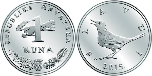 Kroatiska pengar 1 kuna silver mynt — Stock vektor