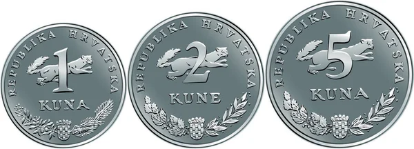 Conjunto de monedas de plata kuna dinero croata — Vector de stock