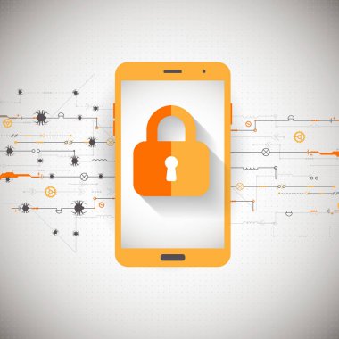 Mobil güvenlik koruması. Vektör çizim.
