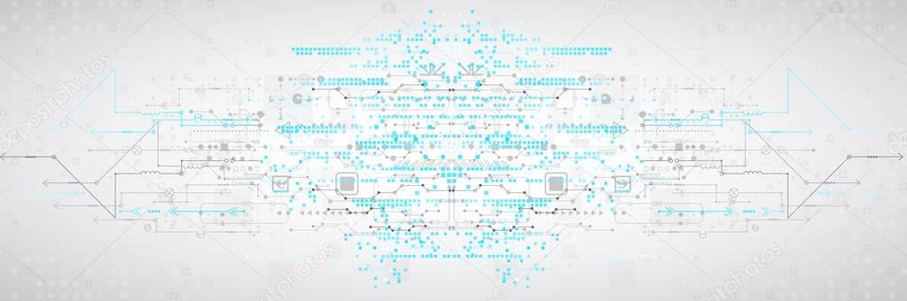 Abstract technological background with various elements. Structu