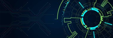 Soyut daire teknolojisi kavramı. Devre kartı, yüksek bilgisayar renkli arka plan.