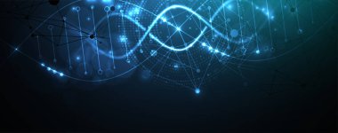 Bilim şablonu, duvar kağıdı ya da DNA moleküllü pankart. Vektör illüstrasyonu.