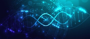 Bilim şablonu, duvar kağıdı ya da DNA moleküllü pankart. Vektör illüstrasyonu.