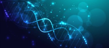 Bilim şablonu, duvar kağıdı ya da DNA moleküllü pankart. Vektör illüstrasyonu.