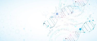 Bilim şablonu, duvar kağıdı ya da DNA moleküllü pankart. Vektör illüstrasyonu