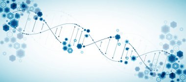Bilim şablonu, 3d Dna molekülleriyle soyut arka plan. Vektör çizimi.